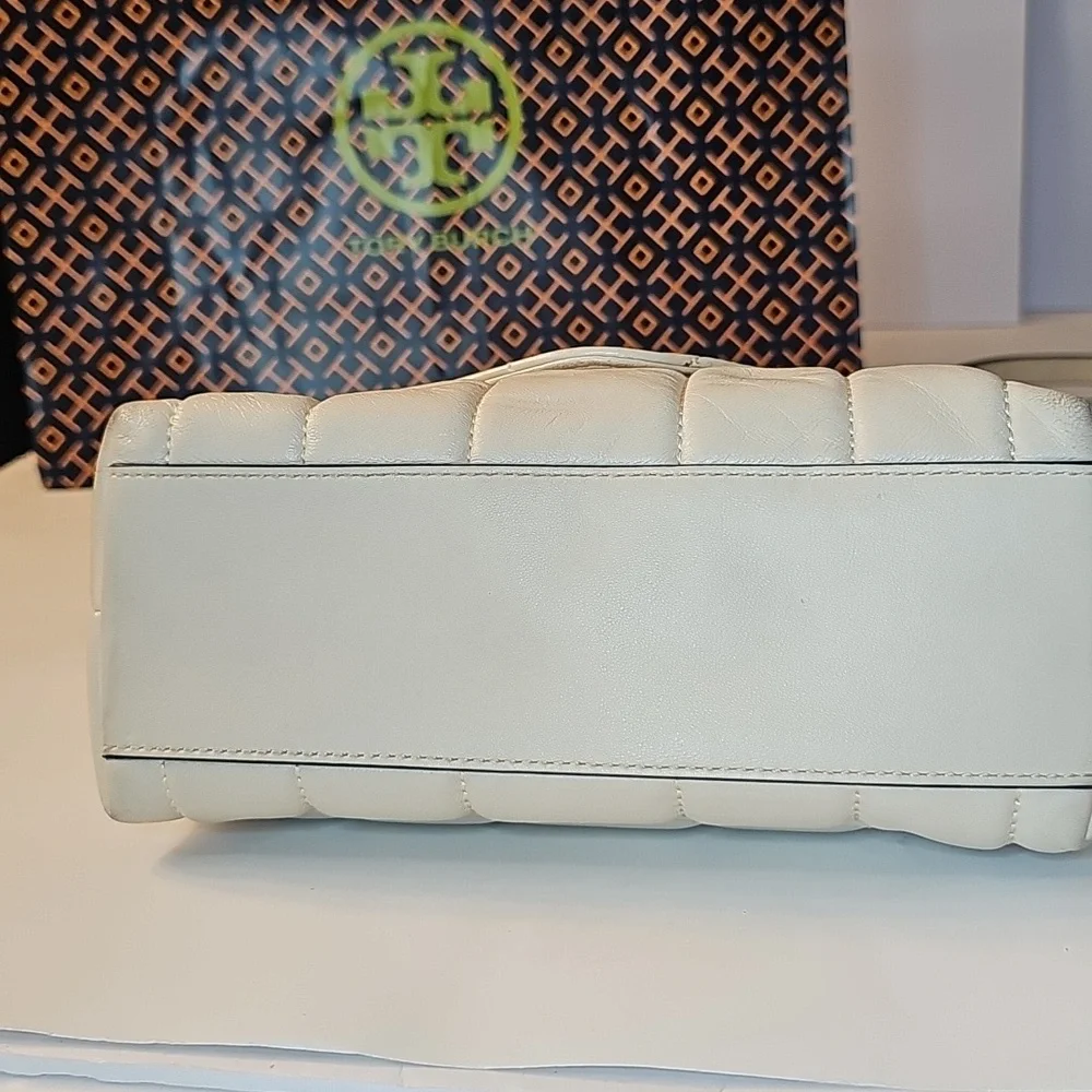 Tory Burch Kira Quilted Satchel Wirh Crossbody Strap Cream